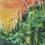 Meadow in sunset , watercolour . Lauren McKinley Renzetti