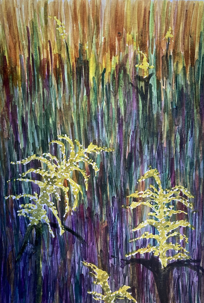 Linear ragweed grass dance, watercolour by Lauren McKInley Renzetti