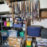 brushes hanging and printmaking tools by Lauren McKinley Renzetti