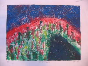 Cowpie Hill Monoprint by Lauren McKinley Renzetti