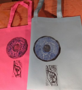 Look Up , hand stamped on bags, $5 by Lauren McKinley Renzetti