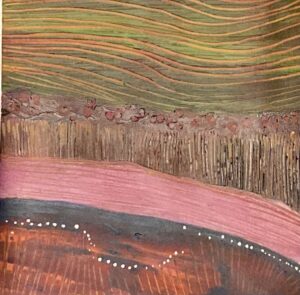 curls in hills acrylic on paper by Lauren McKinley Renzetti