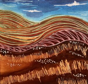 farm land furrows 2 watercolour by Lauren McKinley Renzetti