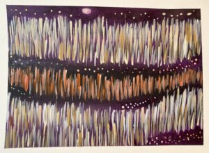 night stars and meadow flowers acrylic on paper by Lauren McKinley Renzetti
