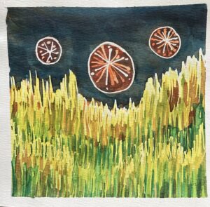 star shine on grasses watercolour small by Lauren McKinley Renzetti