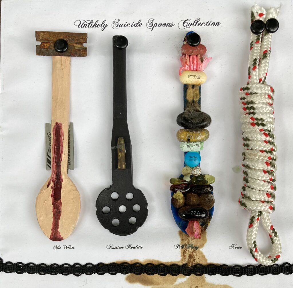 Unlikely  Suicide Spoon Collection, mixed media, 2015 www.laurenmckinleyrenzetti.ca