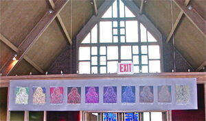 Be Mindful- Mary  Installation, the 10 tenants to living well, reduction relief on paper, 24" x 130" www.laurenmckinleyrenzetti