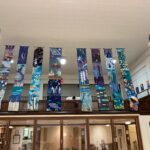 Air & Water Quilt- reworked by lauren renzetti and Joan Walder, for new Sacred space, edited into 8 quilts 10’6” x 24” each, from previous quilt piece that was 24’ x 29 ‘Neighbourhood Unitarian Universalist Congregation, Toronto 2021