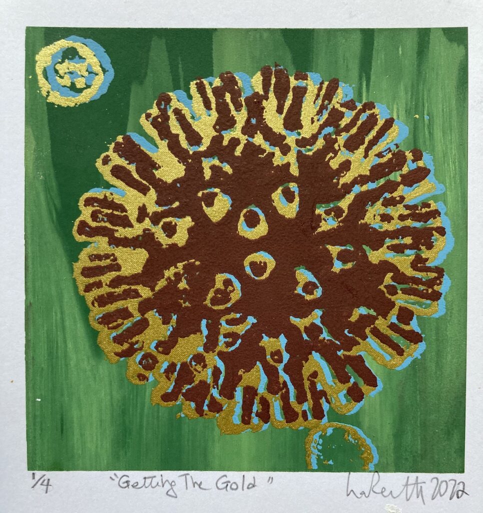 GO FOR THE GOLD. silkscreen by lauren mckinley renzetti 2022