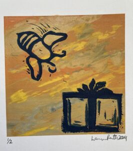 Bee present by lauren mckinley renzetti , silkscreen and lino 2024