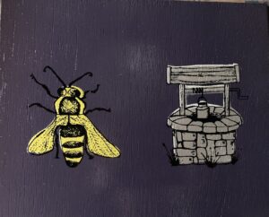 bee well silkscreen on painted panel by lauren mckinelry renzetti 2024