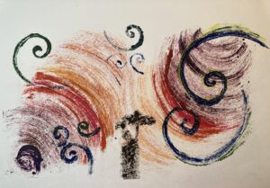 dont miss life -pay attention ,monoprint by lauren mckinley renzetti 2024