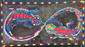 Infinity Salamander painting 4’x 5’ in acrylic, 100 + participants, Unicamp, Honeywood design by lauren renzetti 2018