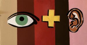 LOOK and LISTEN -2 silkscreen on painted wood lauren mckinley renzetti 2024