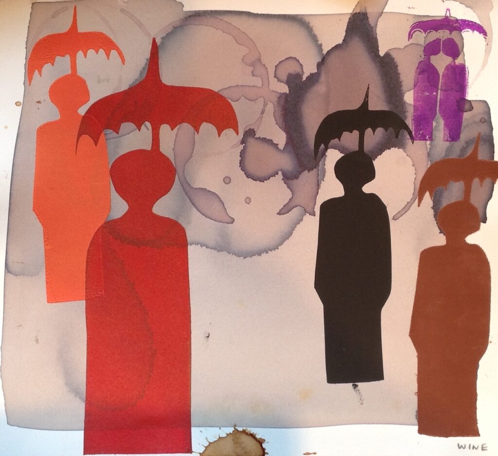 pay attention- but its raining wine2023 silkscreen by lauren mckinley renzetti