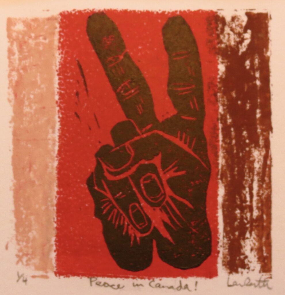 peace in canada- pink - lino by lauren mckinley renzetti