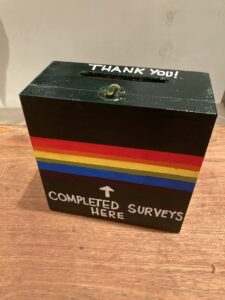 survey box 2023, wood box painted and altered by lauren renzetti