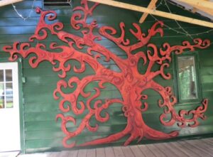 Capital Campaign Tree for Unicamp of Ontario, 14’ x 21’, wooden sculpture, Honeywood, by lauren renzetti 2018-19