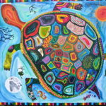 world turtle for unicamp 5' x 5' acrylic on canvas , design by lauren renzetti 155 participants, Unicamp of Ontario, Honeywood