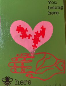 you belong -green silkscreen on painted wood lauren mckinley renzetti 2024