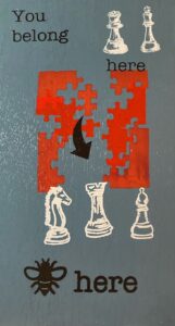YOU BELONG - BLUE THIN silkscreen on painted wood lauren mckinley renzetti 2024