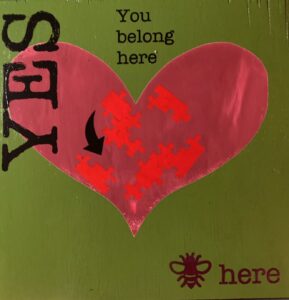 ou belong puzzle green silkscreen on painted wood lauren mckinley renzetti 2024