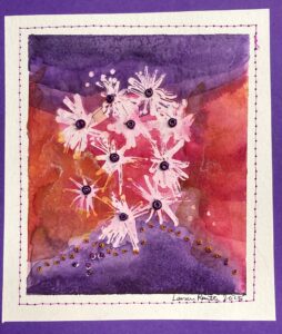Asters, watercolour, beads by Lauren McKInley Renzetti