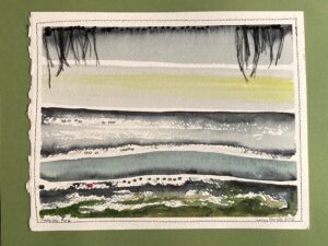 Morning Fog watercolour , beads thread by Lauren McKinley Renzetti